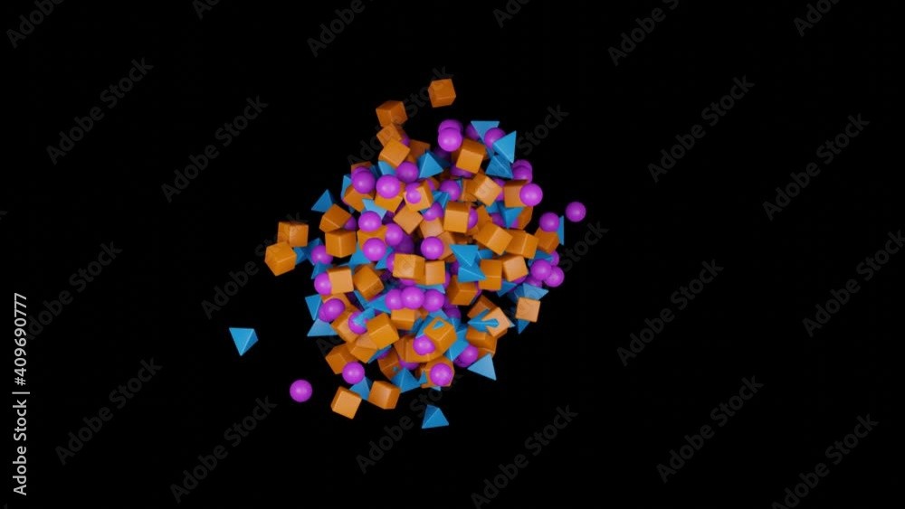 Abstract 3d animation of sprouting or bursting different geometric shapes. 3D rendering motion background animation of triangle, cube and sphere. Abstract 3d animation of sprouting or bursting different geometric shapes. 3D rendering motion background animation of triangle, cube and sphere.
