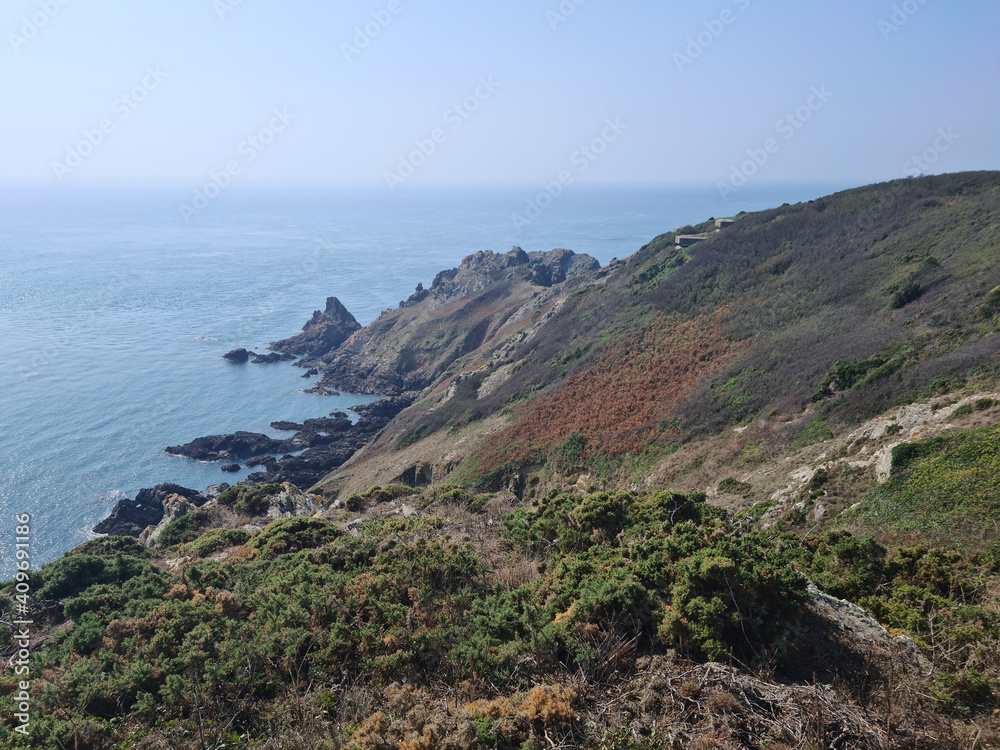 Guernsey Channel Islands, South Coast Cliffs, La Moye Battery Guernsey Channel Islands, South Coast Cliffs, La Moye Battery