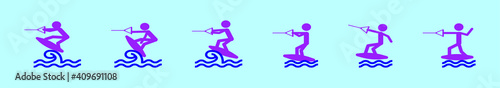 set of wake boarding cartoon icon design template with various models. vector illustration isolated on blue background