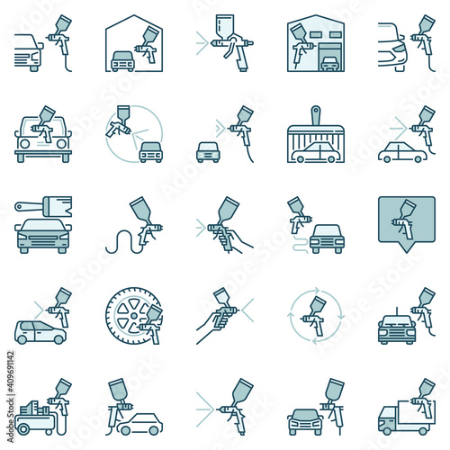 Car Paint Spray Guns and Auto Body Painting creative vector icons or logo elements