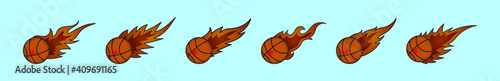 set of basketball on fire cartoon icon design template with various models. vector illustration isolated on blue background