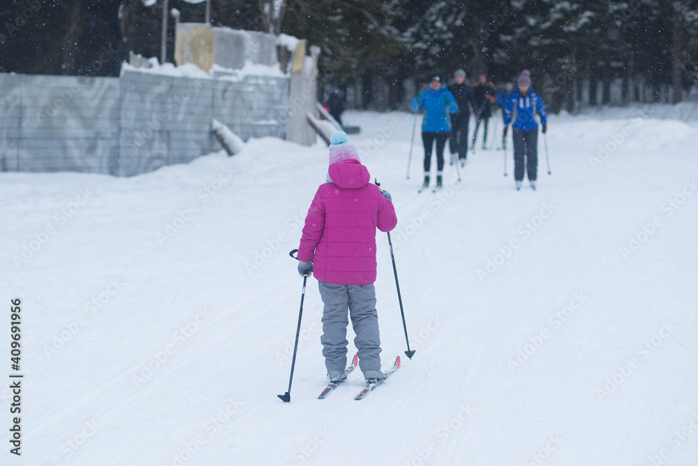Cross country ski. Skiing in winter on the track. Cross country ski. Skiing in winter on the track.