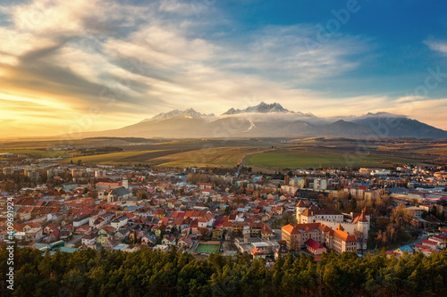 The town of Kezmarok in the evening light with beautiful clouds