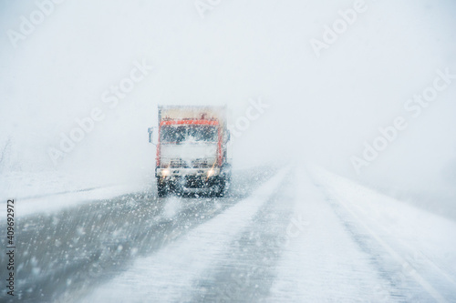 Truck on the winter highway