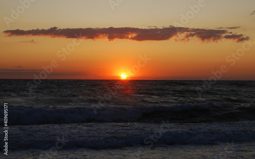  Beautiful view of sunset. Summer beach.
