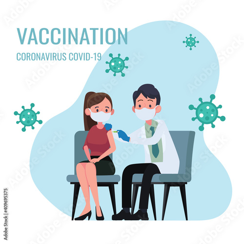 Doctor makes an injection of flu vaccine to women in hospital. coronavirus, Covid-19 , prevention and immunize.