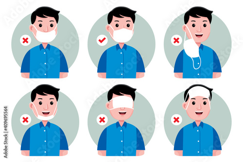 How to wearing a face mask (right and wrong).