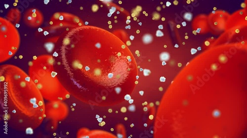Diabetes is a metabolic disorder caused by high levels of blood sugar. 3d render animation of glucose and insulin molecules in the blood. photo