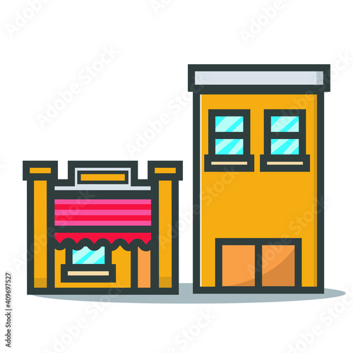 flat vector illustration design, housing or shop with light reflection in the window