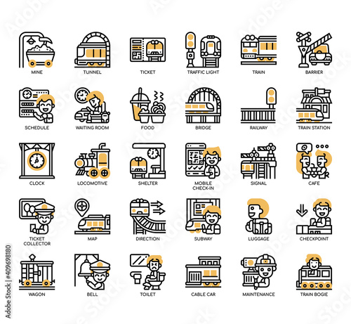 Set of Railway Element thin line and pixel perfect icons for any web and app project.