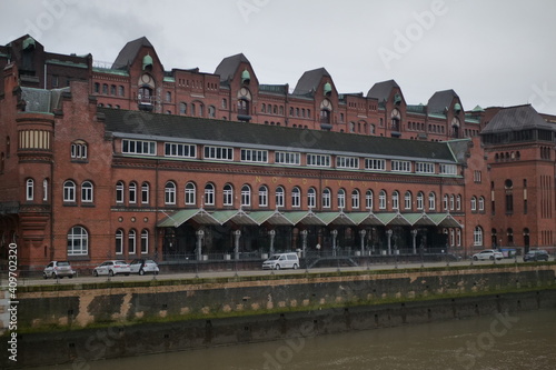 Speicherstadt in Hamburg, Germany on a cloudy day