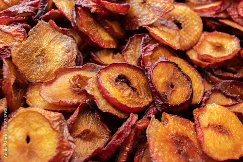 Dried fruit. Dry apple slices. Shallow depth of field.