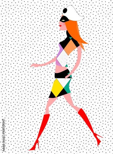 Arlecchino danzante su sfondo a pois