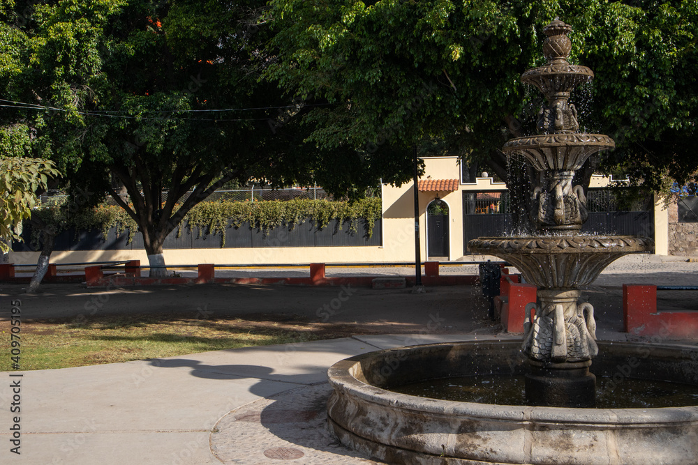 Fountain in a park on the boardwalk (Malecon) of Ajijic, Jalisco, Mexico on Lake Chapala