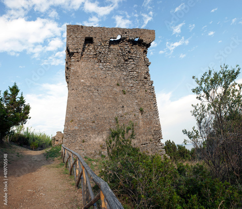 View of an old barbican in ruins built by the Bourbons along the Cilento coast in southern Italy to avoid the incursions of the Saracens. photo