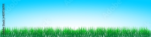 Grünes Gras, Blauer Himmel Vektor. Illustration für Hintergrund, Ostergrüße, Kalender usw.