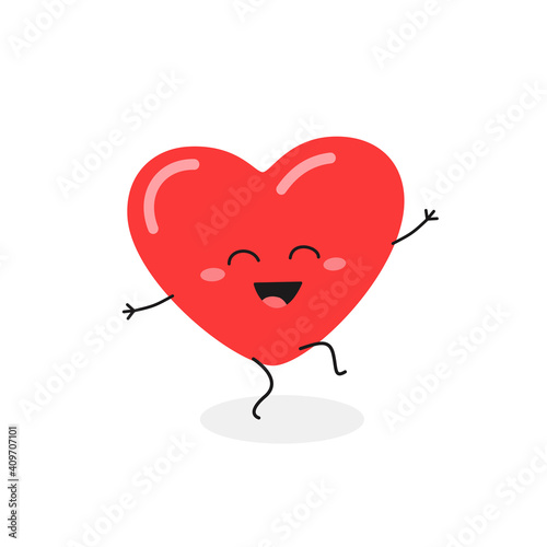 Funny happy cartoon red heart character dancing