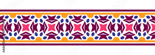 Border line seamless background. Decorative design seamless ornamental mosaic border pattern. Islamic, indian, arabic motifs. Abstract flower. Vector illustration