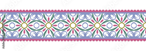 Border line seamless background. Decorative design seamless ornamental mosaic border pattern. Islamic, indian, arabic motifs. Abstract flower. Vector illustration