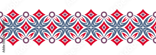 Border line seamless background. Decorative design seamless ornamental mosaic border pattern. Islamic, indian, arabic motifs. Abstract flower. Vector illustration