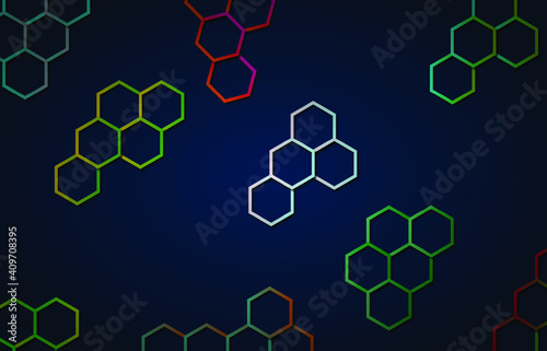 colored hexagons on blue seamless pattern