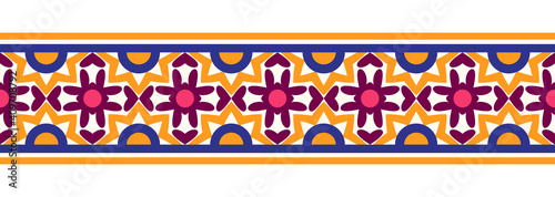 Border line seamless background. Decorative design seamless ornamental mosaic border pattern. Islamic  indian  arabic motifs. Abstract flower. Vector illustration
