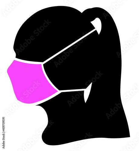 Silhouette of human head and protective medical mask