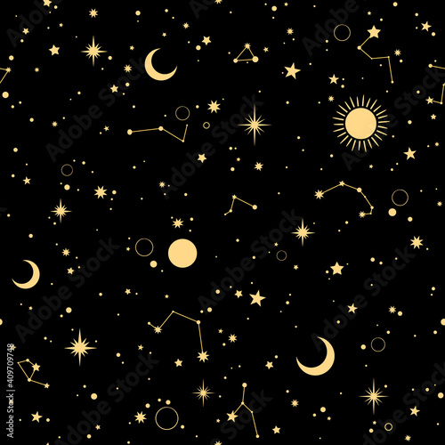 seamless image of starry cosmos with stars and constellations
