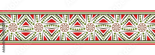 Border line seamless background. Decorative design seamless ornamental mosaic border pattern. Islamic, indian, arabic motifs. Abstract flower. Vector illustration