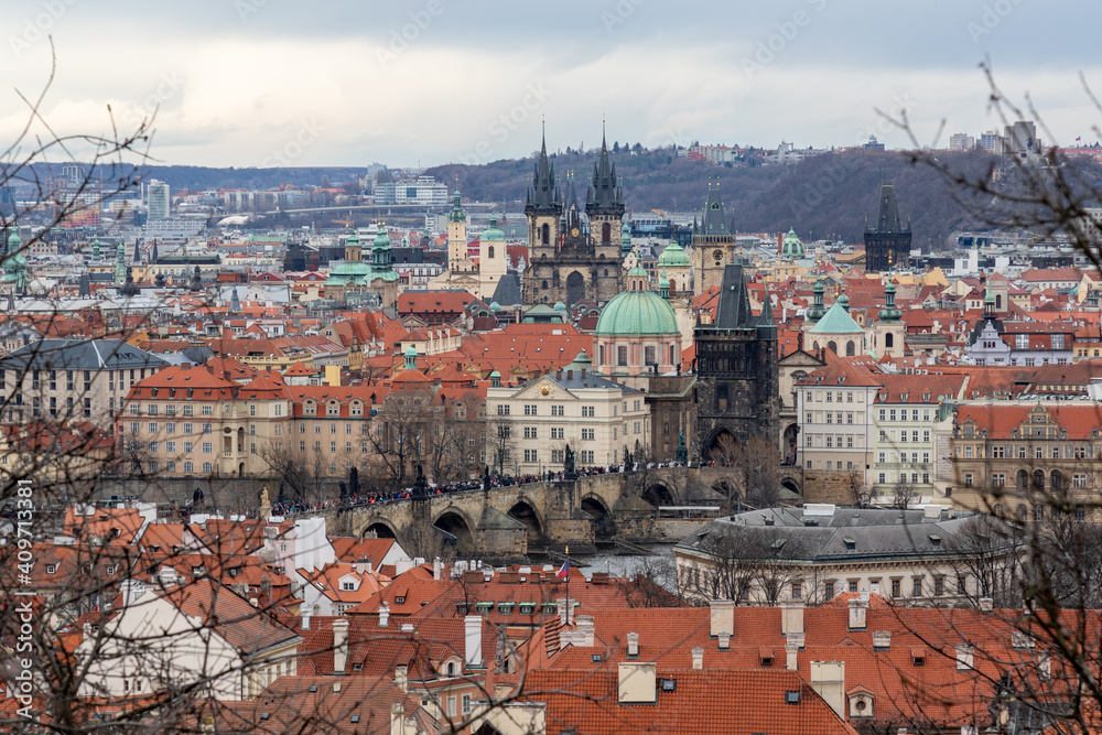 Obraz premium bird's eye view of the rooftops of Prague's Old Town