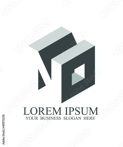 Vector illustration of 3d text NO in cubical format.