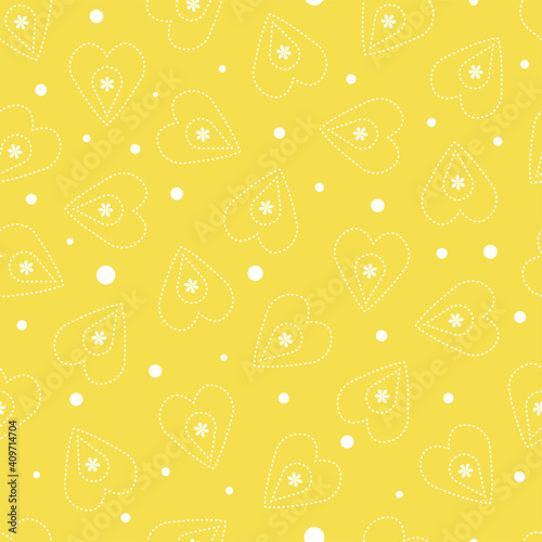seamless pattern hearts flowers illuminating yellow