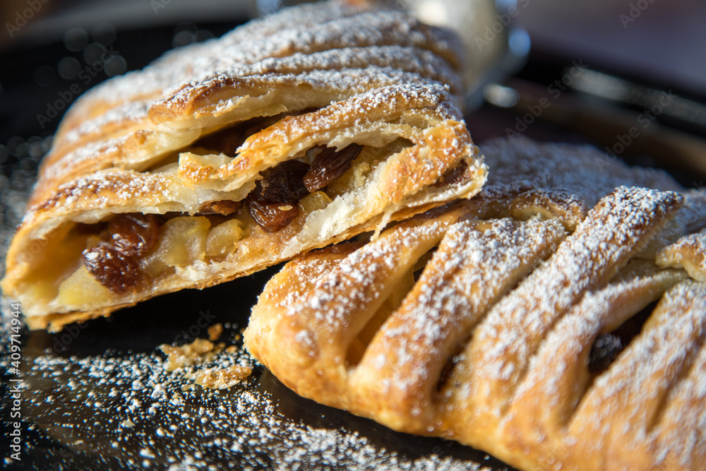 Traditional homemade apple strudel.