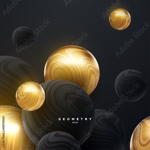 3D Kugeln Tapete - Fototapete Abstract background with 3d dynamic spheres