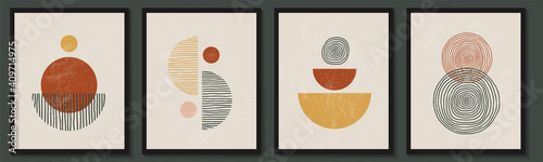 Trendy contemporary set of abstract creative geometric minimalist artistic hand painted composition. Vector posters for wall decor in vintage style