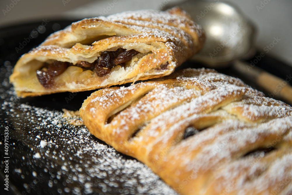 Traditional homemade apple strudel.