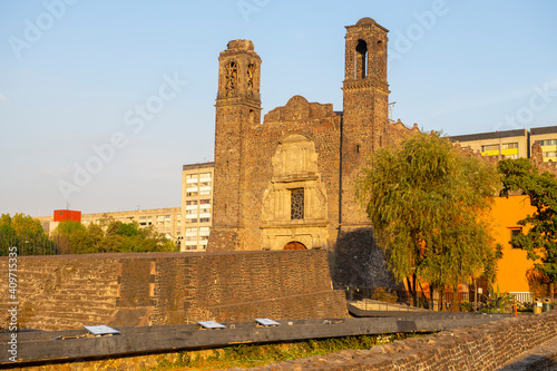 Templo de Santiago and Tlatelolco ruin in Square of the Three Cultures Plaza de las Tres Culturas in Mexico City CDMX, Mexico. photo