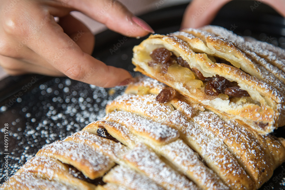 Traditional homemade apple strudel.