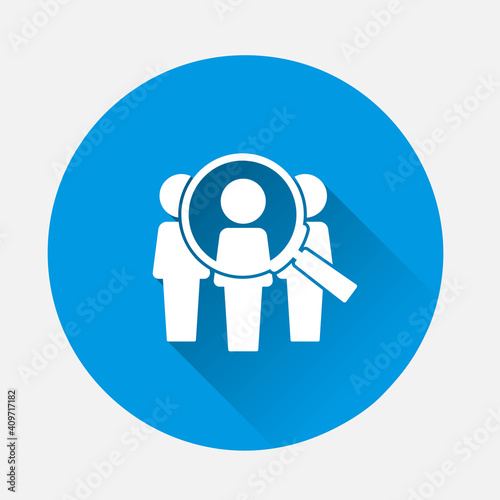 Candidate vector icon on blue background. Flat image with long shadow.