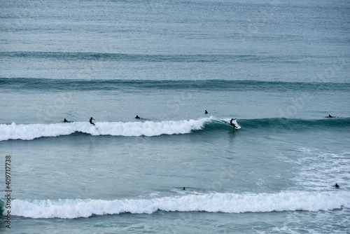 Winter surf St Ives Bay Hayle Cornwall Surfers