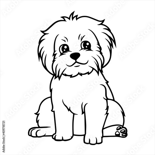 Pretty Puppy Dog coloring page Design for Kids Children preschool stock vector style illustration