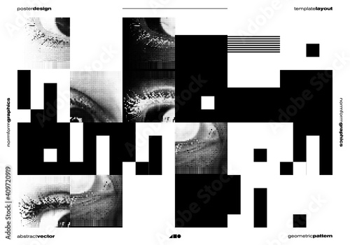 Abstract vector horizontal banner template with eyes transition effect