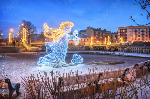 New Year's angel near the Krasnogvardeisky bridge in St. Petersburg