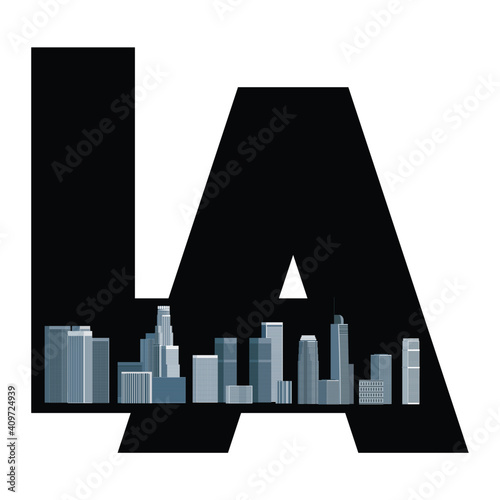 Los Angeles logo, emblem, sign, symbol - brochure, booklet, book, label, magazine, leaflet, presentation cover modern design with downtown LA cityscape. Vector illustration