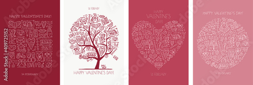 Valentine's day card design. Love Tree, Art Frame, Heart shape. Wedding set.