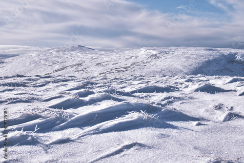 snow covered Ochil Hills in Scotland