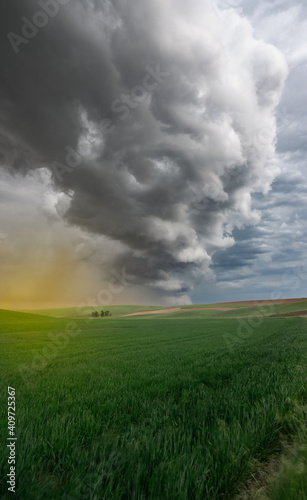 A storm kicking up dust in the palouse area during spring