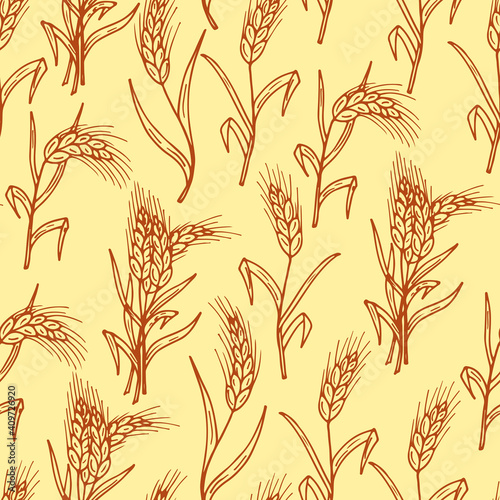 Hand drawn Doodles Wheat ears - Vector Seamless pattern 