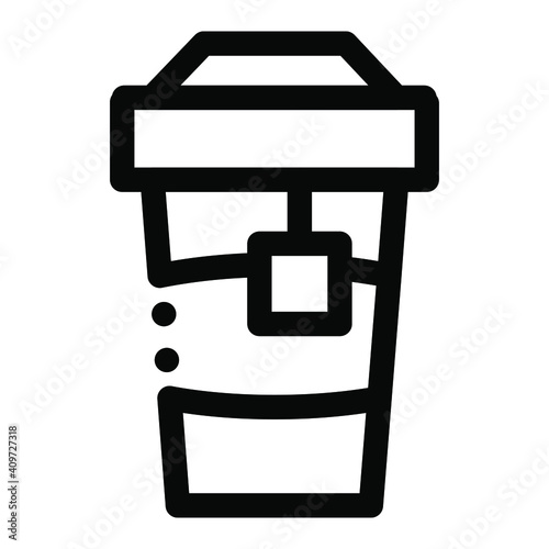 Hot tea cup, plastic cup. Bottle. Coffee shop, food, drink and website related outline icon on a white background. With cuts, cutouts EPS Vector