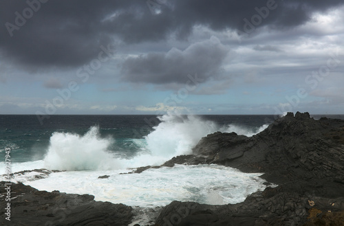 Gran Canaria, north coast, powerful ocean waves brought by winter wind storm 